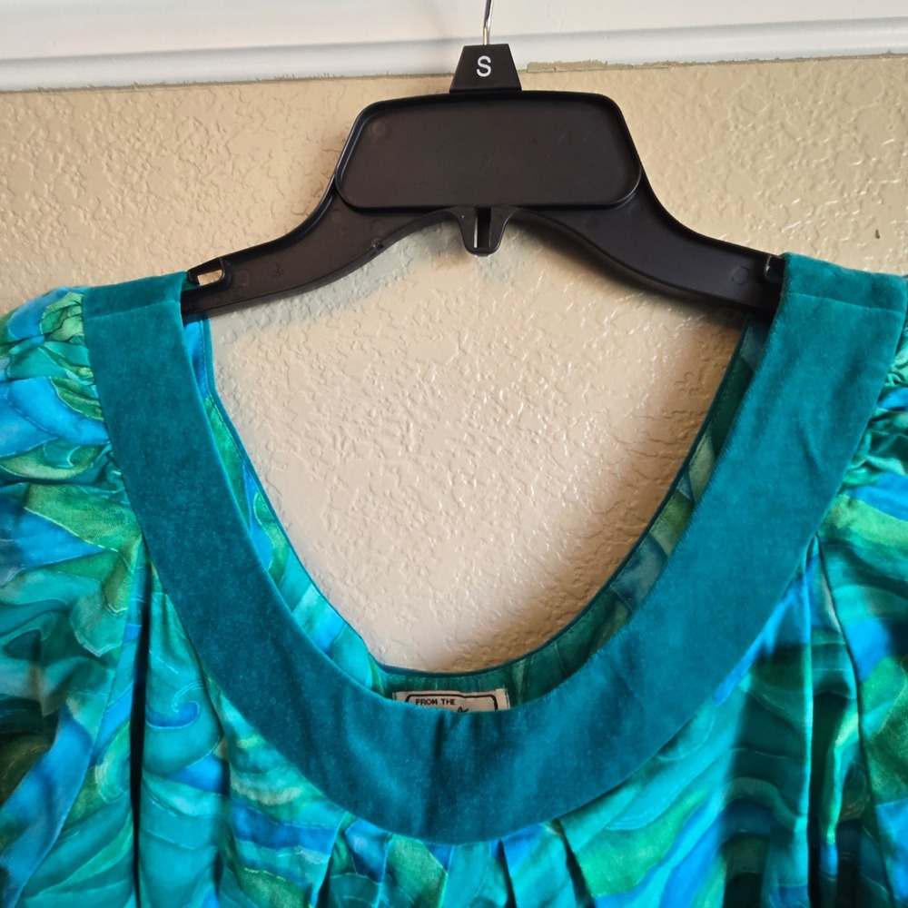 Vintage Bette Inc Honolulu Hawaii Cotton Maxi Dress Teal Green Wave Print 8 - Picture 2 of 13